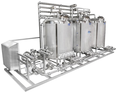 Many processors are moving to three-tank CIP systems because they allow cleaning chemicals to be reused and water from the final clean water rinse to be recycled for pre-rinsing in the next CIP process.