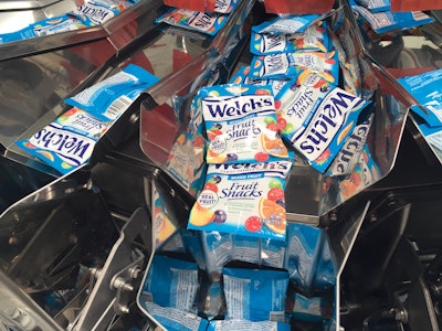 Pouched Welch’s Fruit Snacks are ready for cartoning at PIM Brands.