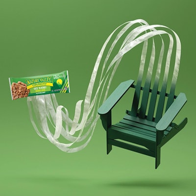 Recyclable store drop-off polyethylene film used in Nature Valley granola bars by General Mills can currently be turned into durable products like playground sets, decking, fencing, and furniture. Recycled PE films recycled into rigid durable goods is a likely place for the MBOLD coalition to start before advancing to a true circular system of food grade film-to-film.