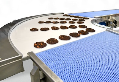 Chocolate nut cookies conveyor belt