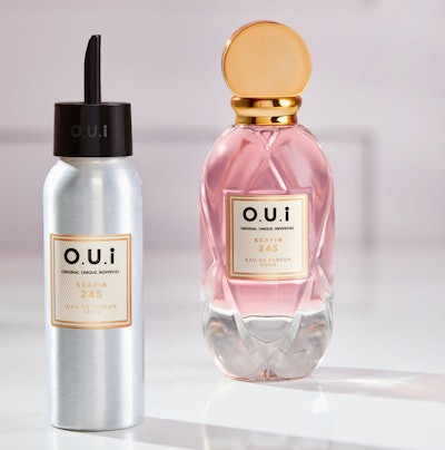 Among the advantages of the O.U.i. packaging system, it allows consumers to reuse their original perfume bottle, and its refill component is made from a highly recyclable material.
