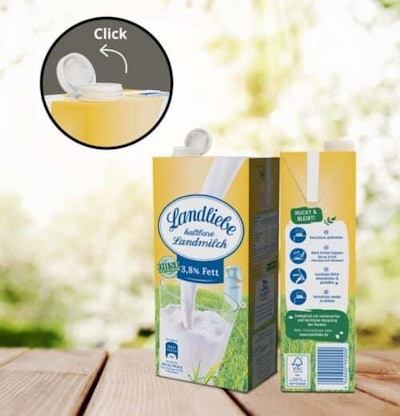 Landliebe Molkereiprodukte has switched to a tethered milk carton cap.