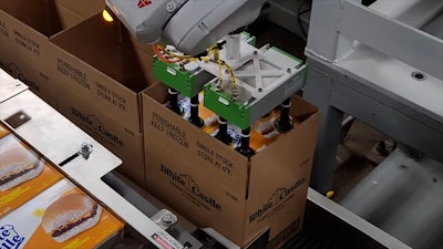 The latest automation installation at the plant is a two-ABB IRB 1200 robot station that case packs the retail cartons into 12-ct shipper cases.