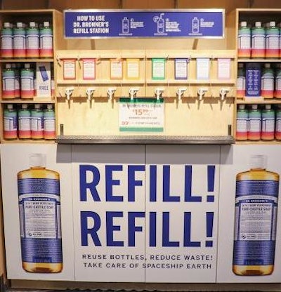 Dr. Bronners is introducing refill stations at Jimbo's Naturally grocery stores.