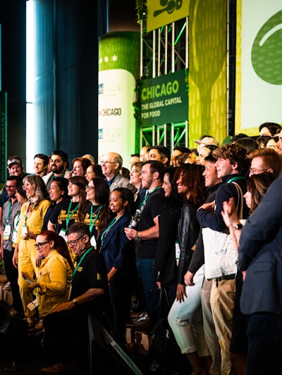 Start-up founders and entrepreneurs gather for a group photo at the Chicago Venture Summit.