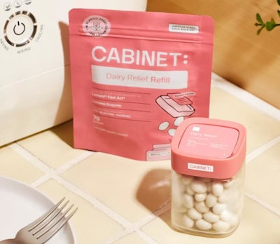 Cabinet Health replaces plastic pharmacy packaging with glass bottles and compostable refill pouches.