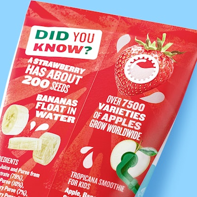 The back of the pack contains fun fruit facts, reminiscent of a cereal box that kids can engage with at the breakfast table, the lunch table with class mates, or on a soccer field with team mates.