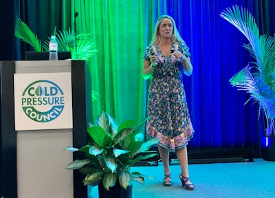 Malin Bruset, founder and CEO of GroGro, explains the benefits of HPP and baby food at the Cold Pressure Council meeting.