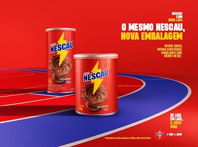 Nestlé Brazil's new Nescau packaging uses 15% less metal than the previous design.
