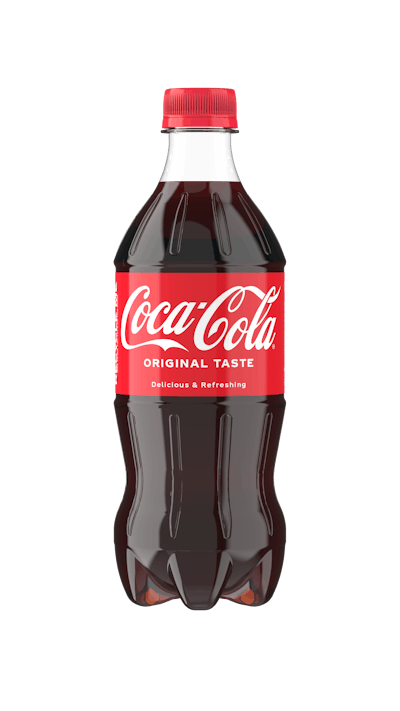 Coca-Cola's 20-oz Trademark 100% rPET bottle will be one of several with a new shape and weight, coming in at a svelte 18.5 grams. The legacy bottle that it replaces weighed 21 grams.