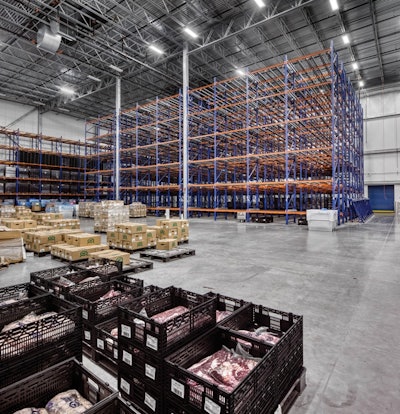 The future of cold foods storage after processing—like in this meat plant—will likely lie in the use of automated storage and retrieval systems (AS/RS) due to the lack of labor and the need for increased speed and efficiency in moving inventory on and off racks.