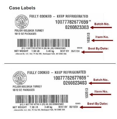 Johnsonville recalled turkey kielbasa label