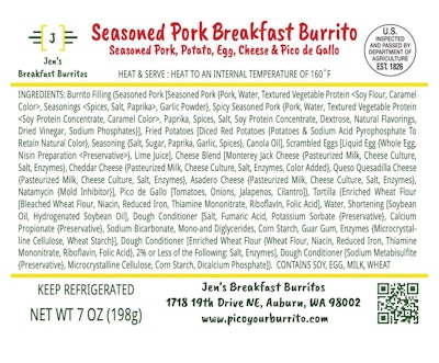 Breakfast burrito pork potato listeria Jen's recall