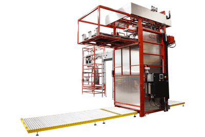 the Ska Fab FHA 5000 automatic depalletizer designed to discharge full-height pallets of empty glass jars or bottles up to 4,000 lbs.