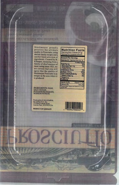 Recalled Prosciutto Back Package