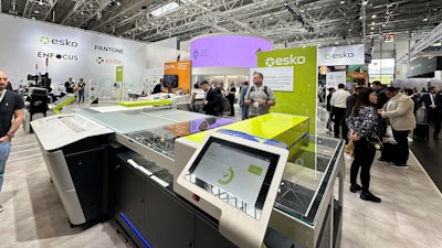 Esko plate-making equipment at drupa, making cylinders for flexo printing. WebCenter ensures accurate review and approvals are made before any plates are cut or substrates are printed.