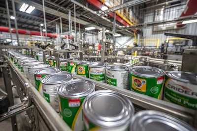 Crider Foods cans on a conveyor