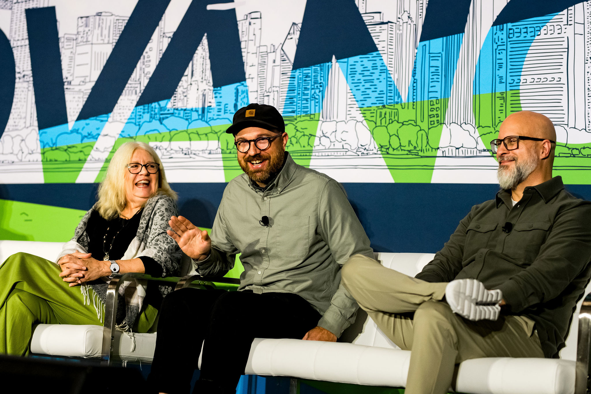 (from left) Johnson, Keenan, and Nowak dissect store drop-off, How2Recycle's label designation, underlying data, and the future of flexible film recycling.