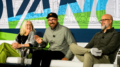 (from left) Johnson, Keenan, and Nowak dissect store drop-off, How2Recycle's label designation, underlying data, and the future of flexible film recycling.