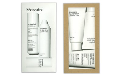 Nécessaire is using a sachet made from 63% paper for samples of The Body Lotion and The Body Serum.