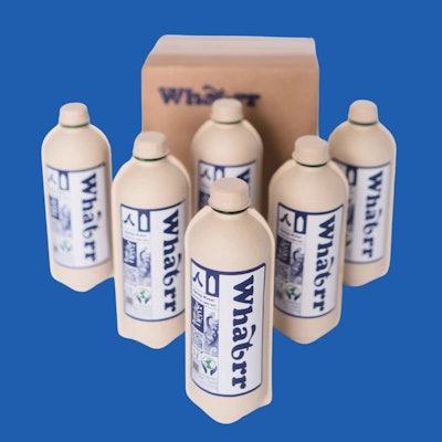 Whatrr's new biodegradable water bottles use bamboo and sugarcane pulp to make up the outer shell.