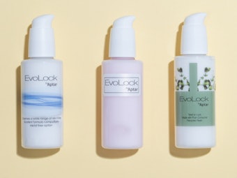 Aptar Beauty Evolock Cosmetic Pump Flat Lay Yellow Background