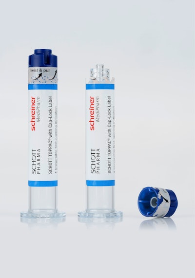 The Cap-Lock Label from Schreiner MediPharm wraps around the syringe and cap, and irreversibly indicates first opening.