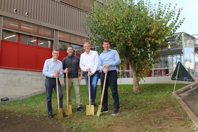 Breaking ground on the expansion, from left: Keith Melton, Sales Manager Battery Industry, Marco Hadrys, Test Center Manager, Manfred Bossart, Facility Manager, Michael Reinhard, General Manager.