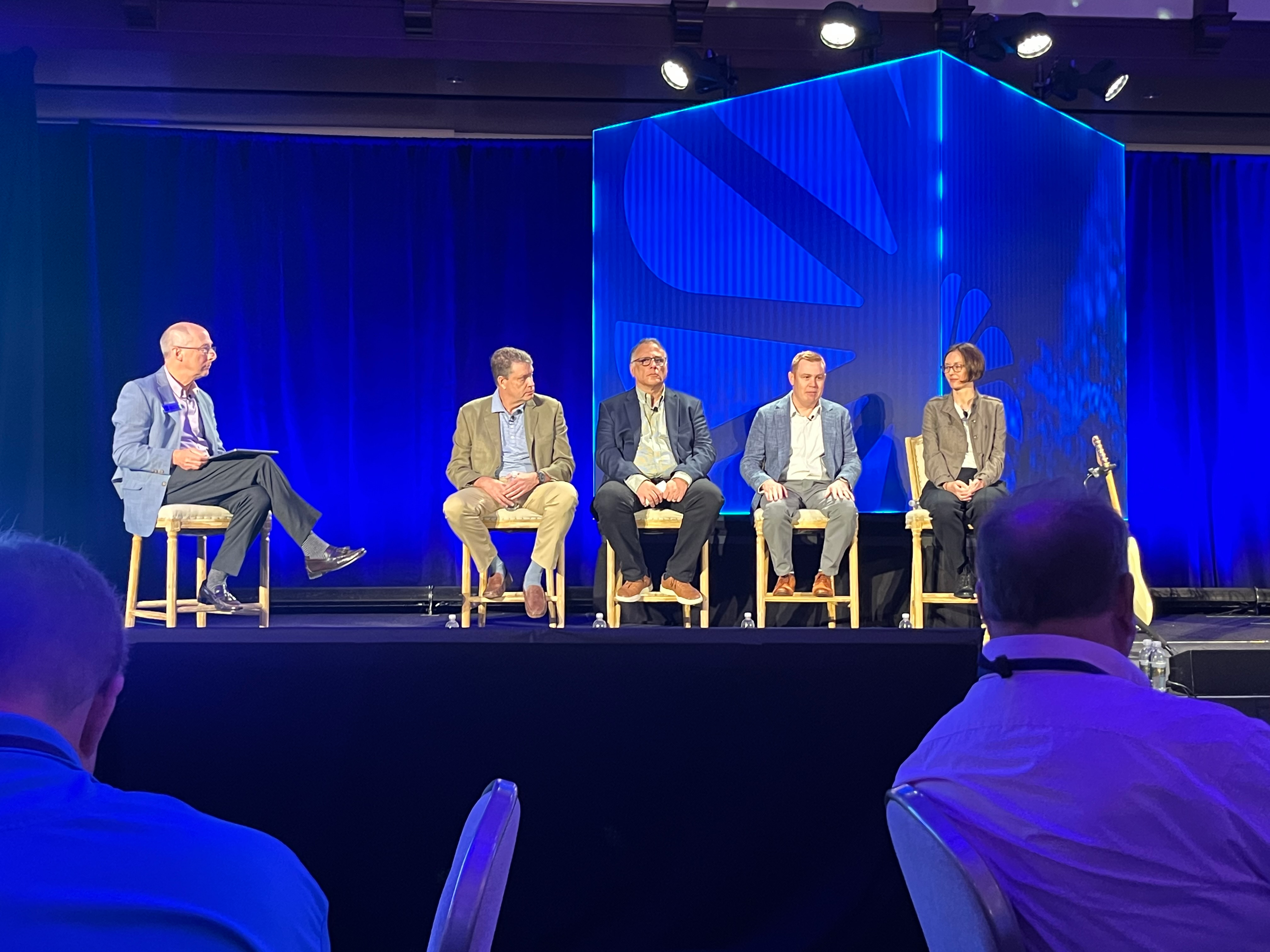 PMMI VP Tom Egan led a CPG Sustainability Panel at PMMI's ELC, with from left Michael Collins, vice president of Sales and marketing for Sterling Contract Packaging, Inc.; Jim Prunesti, Senior VP of Engineering from ConAgra Brands; Matt Reynolds, Chief Editor, Packaging World magazine and Laura Shimmin, Associate Director of Packaging R&D at Mars Wrigley.