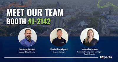 Bxperts team slide showcasing three professionals from Mexico and South America