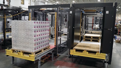 After finished cases are palletized and stretch wrapped, they are positioned in the warehouse by way of Otto AMRs.