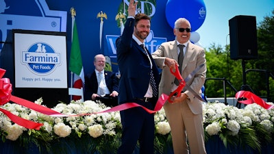Loris Rinaldi, CEO Farmina Pet Foods North America (left) and Angelo Russo, CEO Farmina Pet Foods at the ribbon-cutting ceremony.