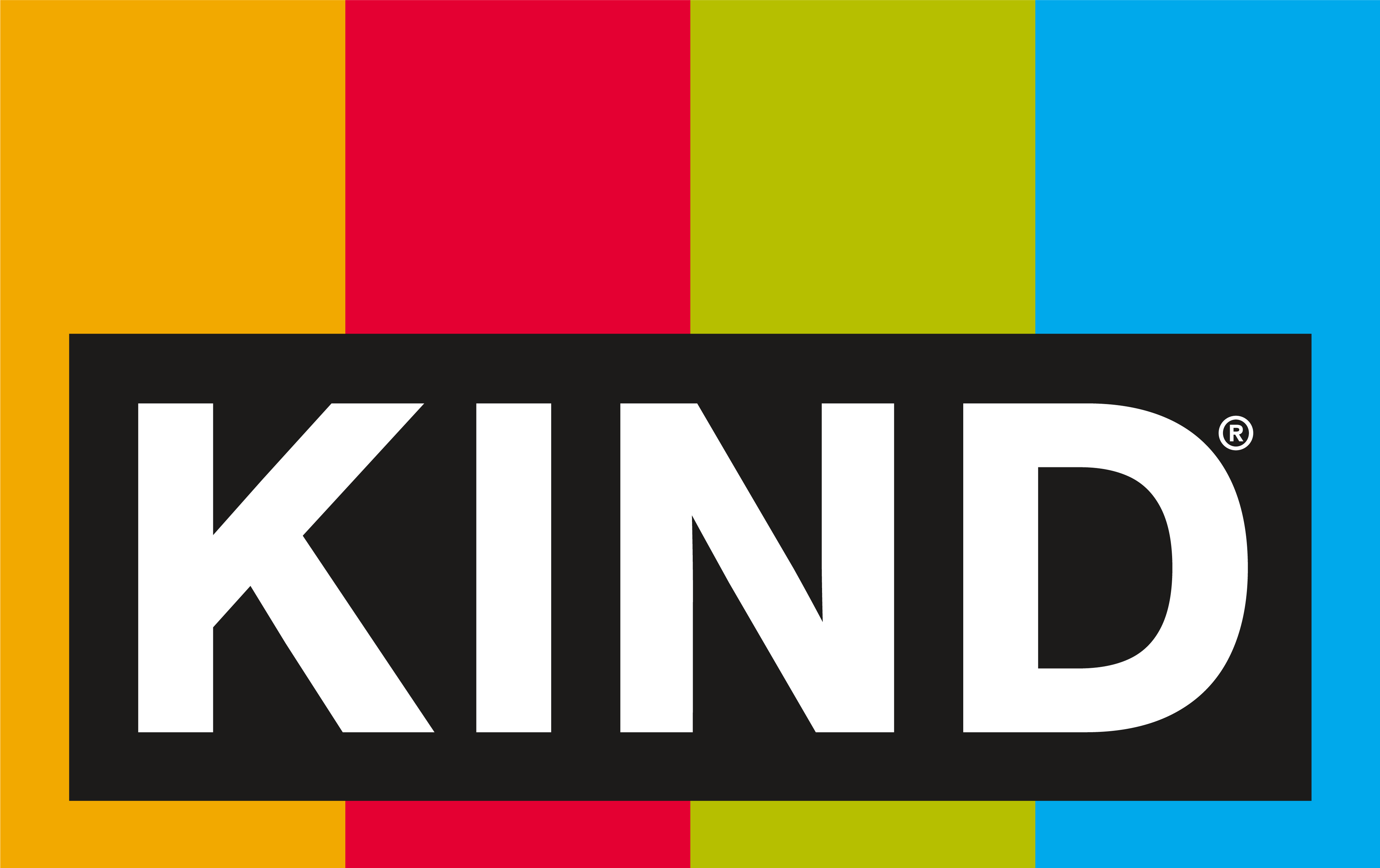 Kind's new logo features the brand's four-color bars now surrounding the wordmark.