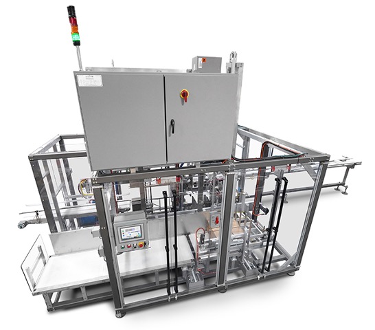 Industrial packaging machine with metal framework and control panel
