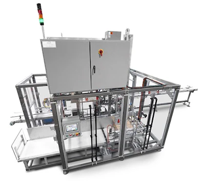 Industrial packaging machine with metal framework and control panel