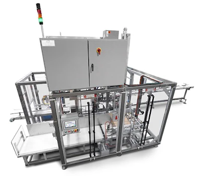 Industrial packaging machine with metal framework and control panel