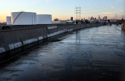 The above image shows the Los Angeles River flowing through Vernon, Calif., not far from the site of the tragic burrito factory incident.