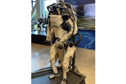 This is an early version of Boston Dynamics' Atlas robot that uses hydraulics (and continues to leak fluid). While we saw the updated version that is all electric and only for research, we were not allowed to photograph it.