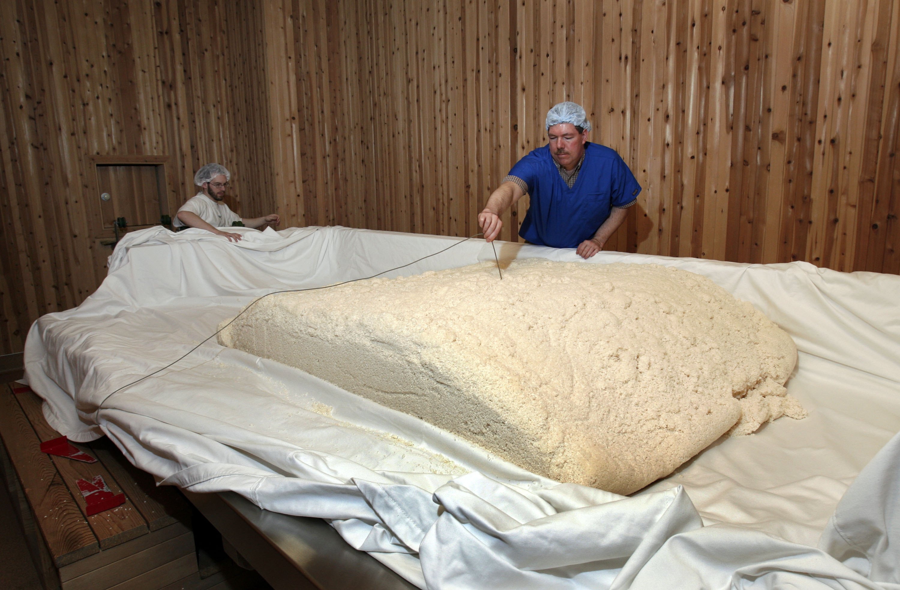 The above image shows a sake master and his assistant working with a Koji fungus-based product for brewery operations.