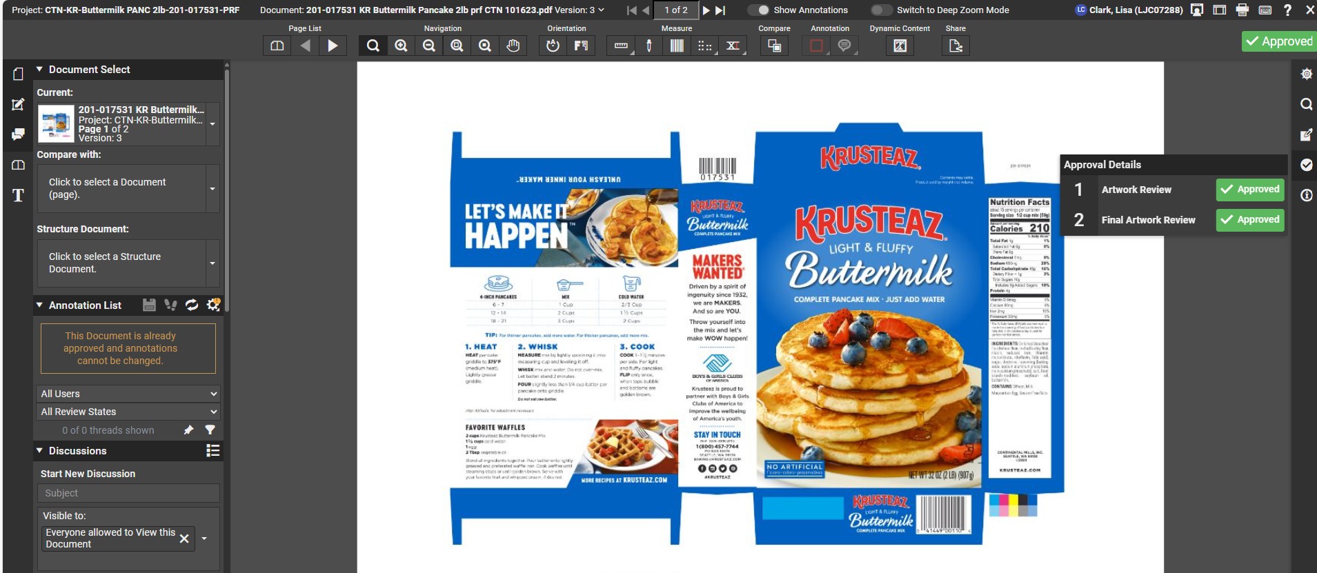 Krusteaz teams manage artwork approvals through WebCenter&rsquo;s centralized platform, which tracks every task and ensures each packaging design meets brand and regulatory standards.