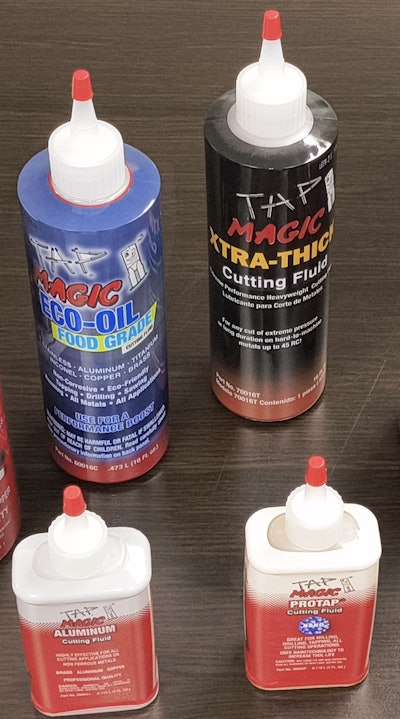 In addition to the two container formats shown here, Tap Magic also uses the shrink sleeve labeler on a 12-oz tube.