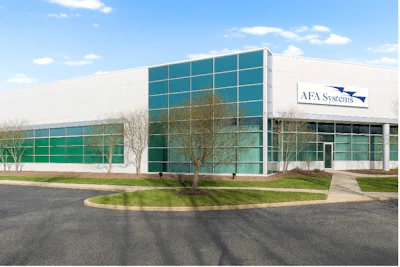 AFA Systems corporate headquarters with blue logo on modern glass building exterior