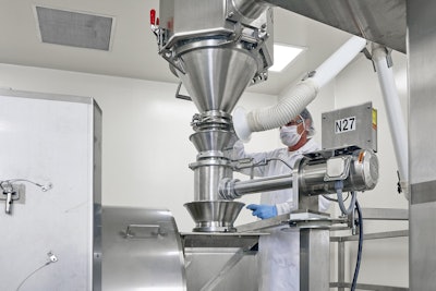 Ingredients are transferred from drums to the mixer in a sterile, dust-free manner, isolated from the plant atmosphere.