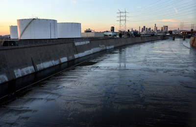 The above image shows the Los Angeles River flowing through Vernon, Calif., not far from the site of the tragic burrito factory incident.