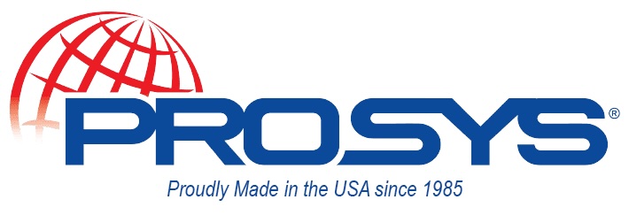 Prosys logo: Red globe icon with blue company name, 'Proudly Made in the USA since 1985'