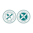 No Artificial Colors certification badge in teal and white