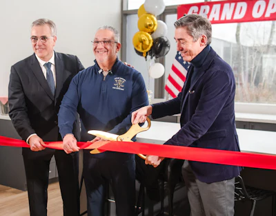 Eric Juillet de Saint Lager, CEO, BRIDOR North America, Anthony Fanucci, Mayor of the City of Vineland and Philippe Morin, CEO, BRIDOR Worldwide Celebrate the New Jersey baking site expansion.