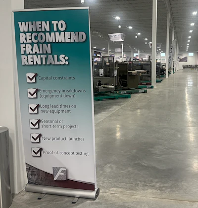 A sign in Frain's showroom outlines the range of scenarios that drive CPGs to the rental model.