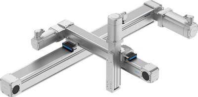 A cantilevered handling system using the new Festo ELGD axes. Festo ensures world-class quality, a robust and reliable supply chain for assured availability, and industry-leading price/performance.