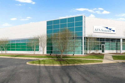 AFA Systems modern corporate office building with teal glass facade and white exterior